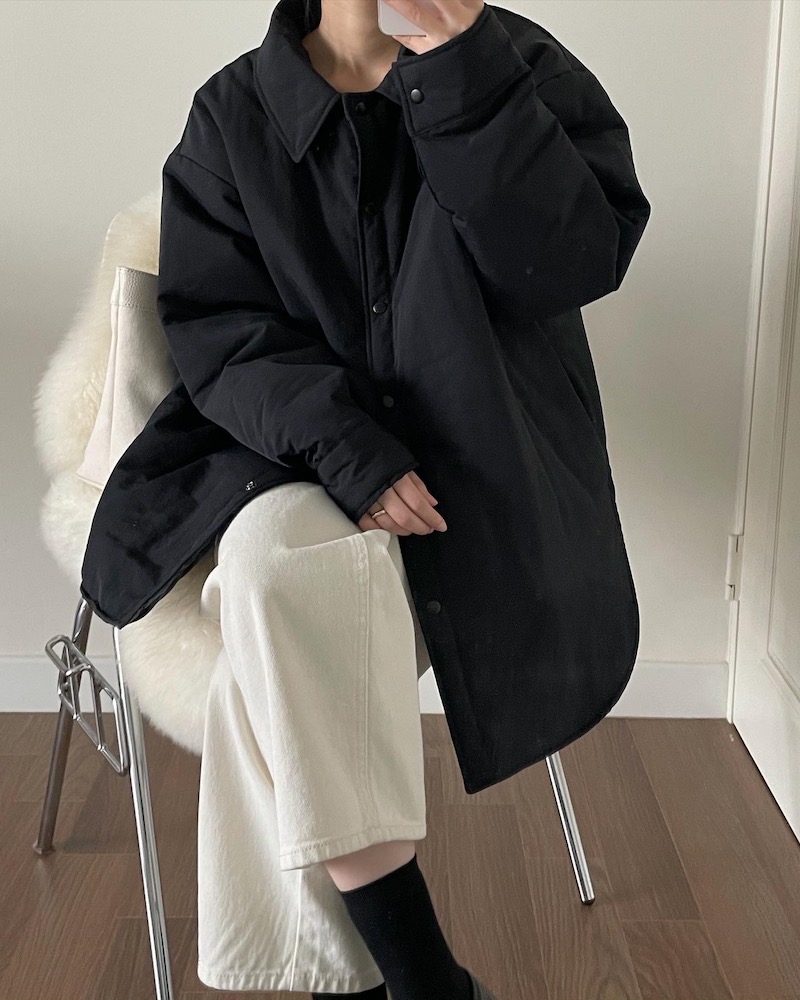 여성 겨울 루즈핏 오버핏 3온스 패딩 셔츠 / 아이보리, 블랙