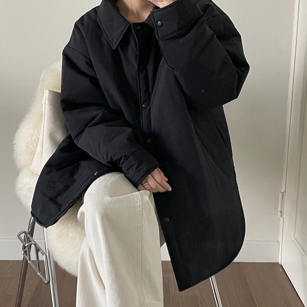 여성 겨울 루즈핏 오버핏 3온스 패딩 셔츠 / 아이보리, 블랙