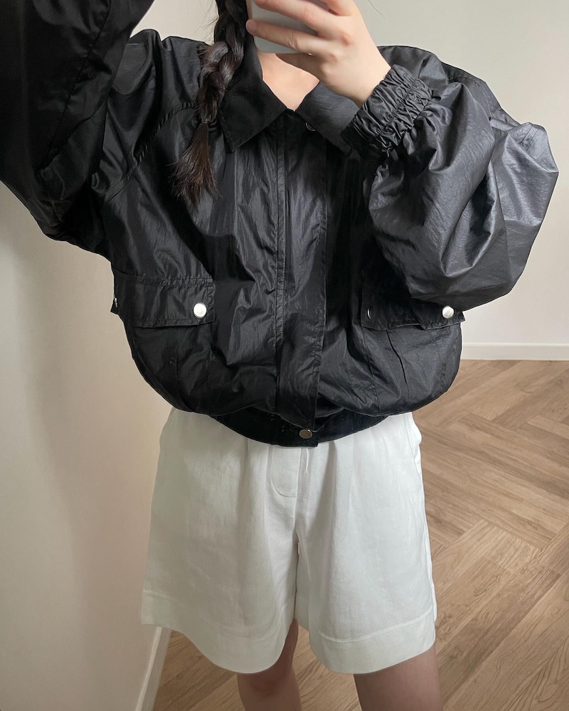 썸머 윈드 자켓 (여성 여름 루즈핏 오버핏 바람막이 점퍼) / 베이지, 블랙